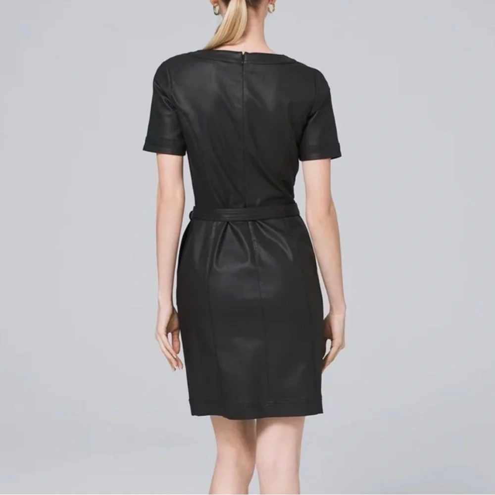 White House Black Market Black Faux Leather Sheath Dress Size 6 NWT - Picture 2 of 6